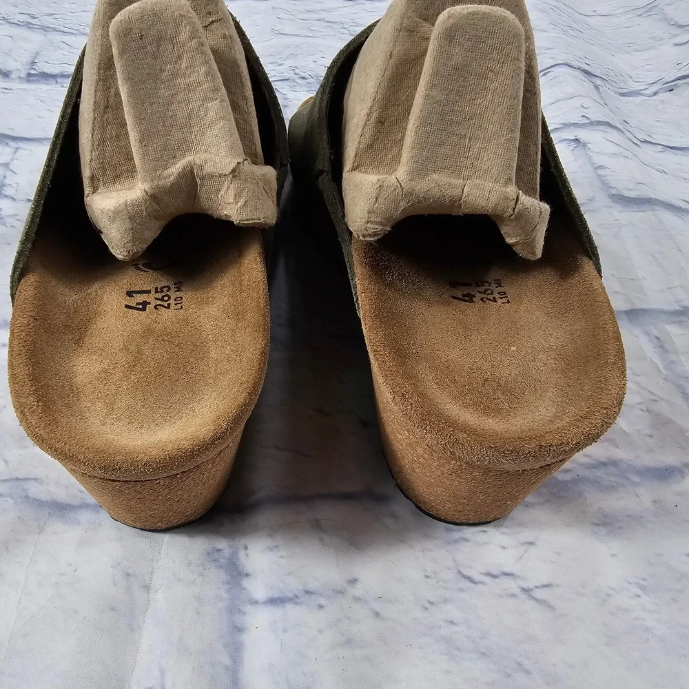 Papillio Birkenstock Namica Wedge Sandals Women 41 US 10 Metallic Olive Green